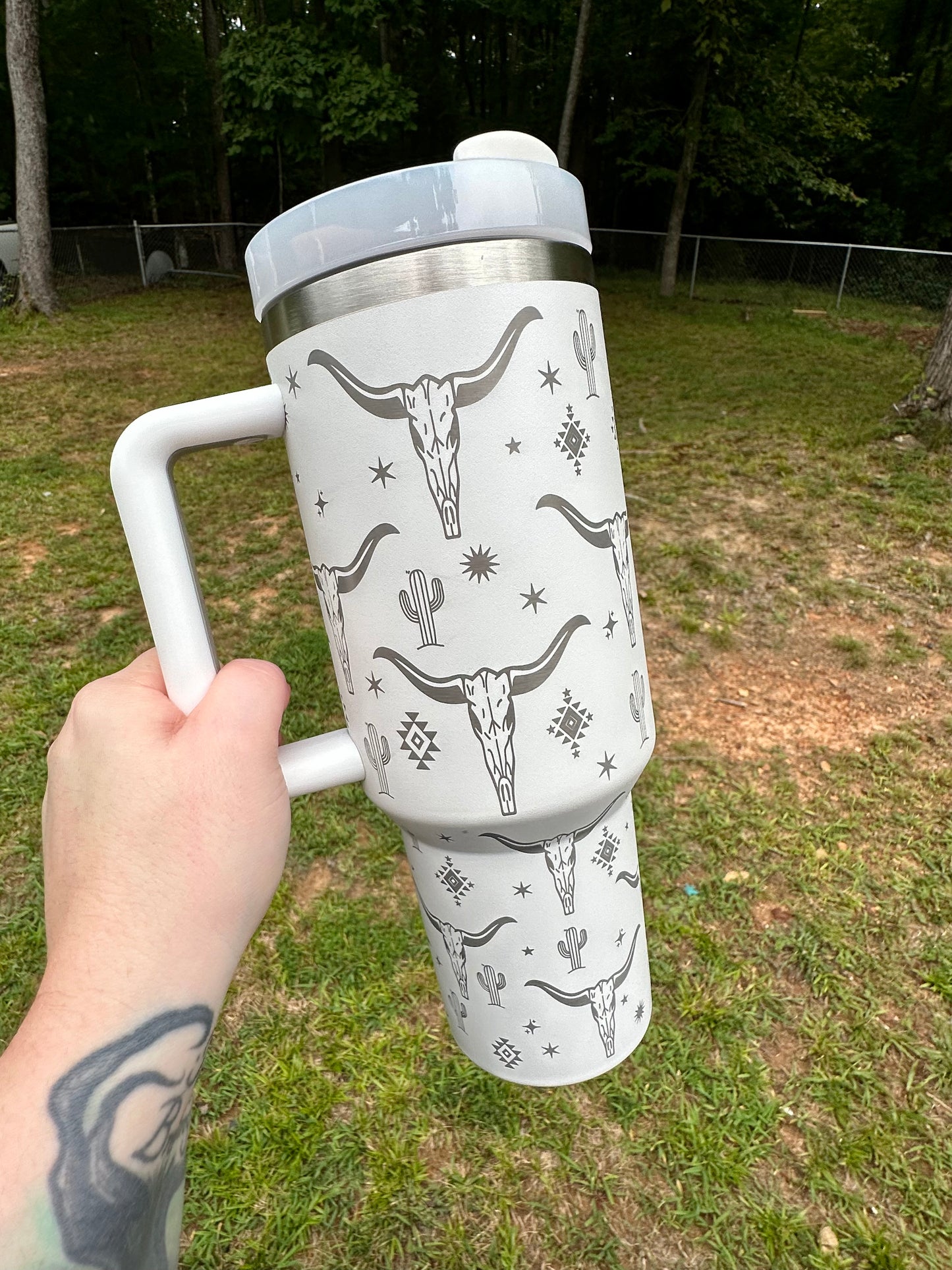 40oz White Longhorn Engraved Tumbler