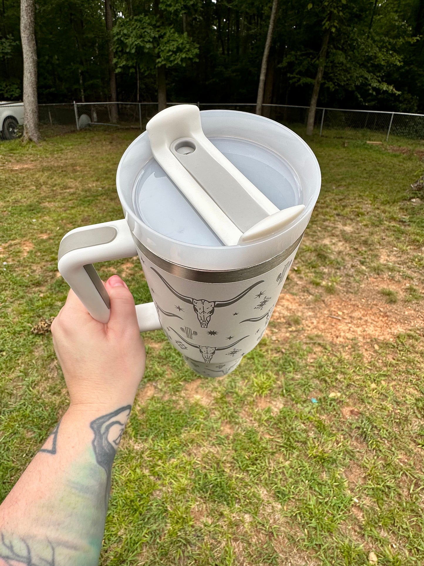 40oz White Longhorn Engraved Tumbler