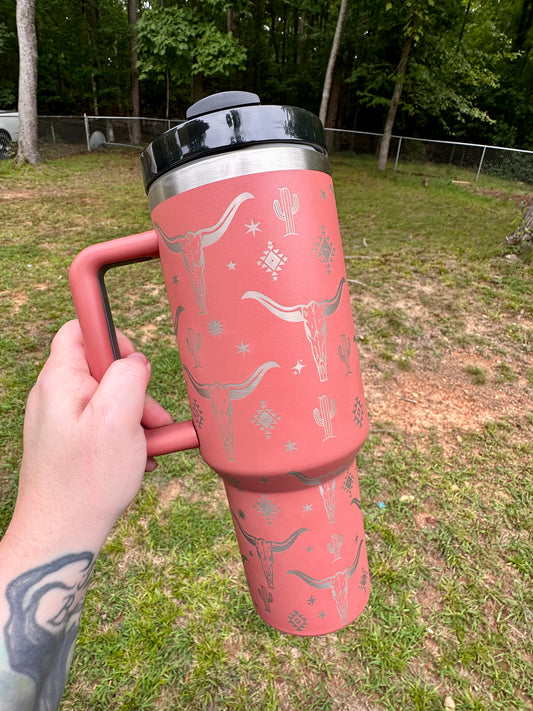 40oz Rust Longhorn Engraved Tumbler